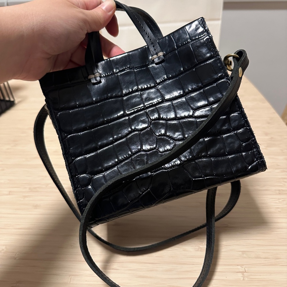 Clare V Simple Embossed Black Croc Crossbody Tote